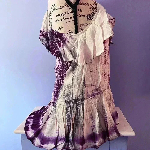 Free People Tie-Dyed Ruffle Beaded Flutter Top XS - Picture 4 of 5